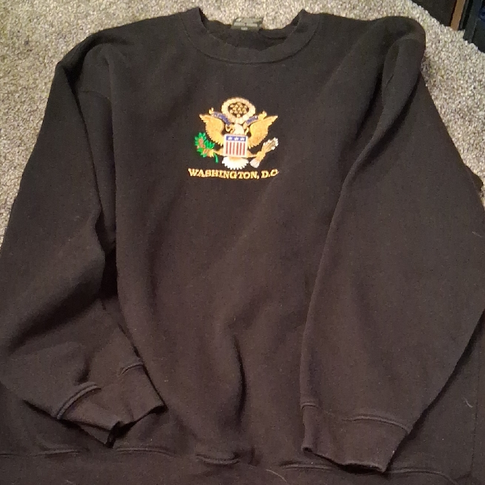 Men's Black Crewneck Sweater with Washington D.C. Emblem